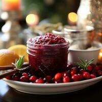 Sweet cranberry sauce with hints of citrus and spices photo