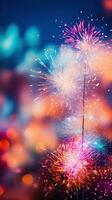 Blurred fireworks in vibrant colors photo