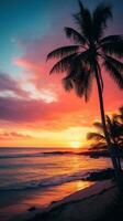 Blurred sunset with silhouettes of palm trees photo