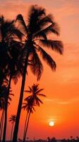 Blurred sunset with silhouettes of palm trees photo