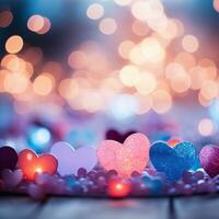 Blurred Valentines Day hearts in vibrant colors photo