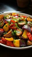 Colorful roasted veggies with caramelized edges and herbs photo