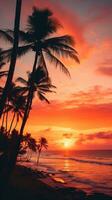 Blurred sunset with silhouettes of palm trees photo