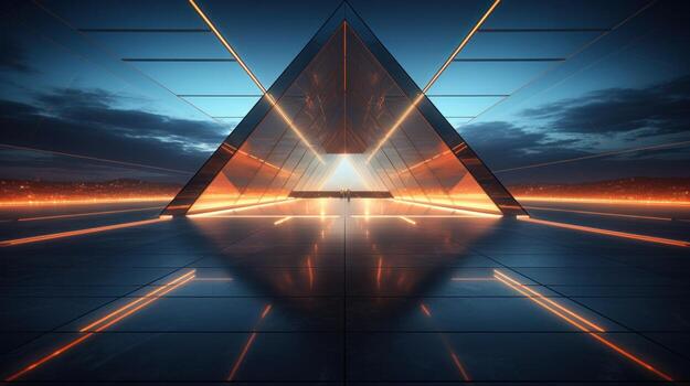 Visualizing Futuristic Architecture with an Abstract 3D Render Check out this 3D render of a stunning futuristic glass architecture. The concrete floor is left empty, leaving plenty to the imagination photo