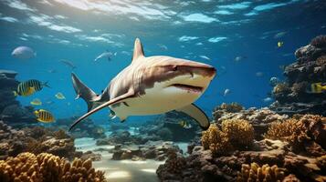 shark in red sea near coral reef photo