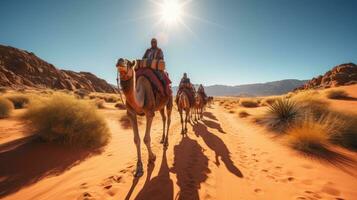 Tourists Delight in Group Camel Rides through the Desert Travel photo