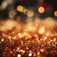 Shimmering gold and red bokeh lights photo