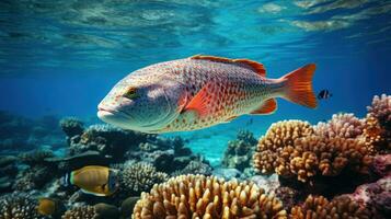 sea fish in red sea near coral reef photo