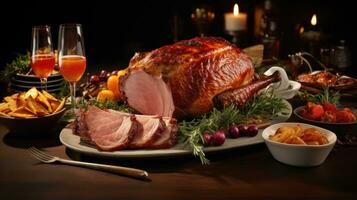 Festive ham glazed with sweet and savory flavors photo