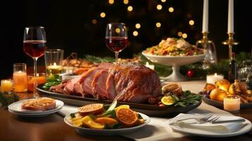 Festive ham glazed with sweet and savory flavors photo