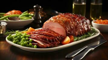 Festive ham glazed with sweet and savory flavors photo