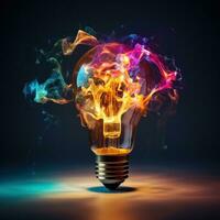 Exploding Colorful Light Bulb Represents New Ideas and Brainstorming Concepts photo