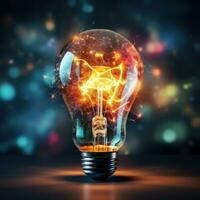 Exploding Colorful Light Bulb Represents New Ideas and Brainstorming Concepts photo