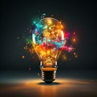 Exploding Colorful Light Bulb Represents New Ideas and Brainstorming Concepts photo