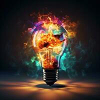 Exploding Colorful Light Bulb Represents New Ideas and Brainstorming Concepts photo