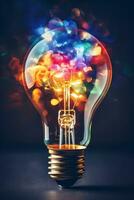 Exploding Colorful Light Bulb Represents New Ideas and Brainstorming Concepts photo