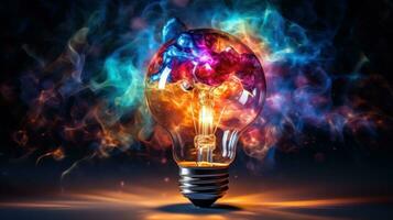 Exploding Colorful Light Bulb Represents New Ideas and Brainstorming Concepts photo