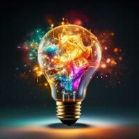 Exploding Colorful Light Bulb Represents New Ideas and Brainstorming Concepts photo