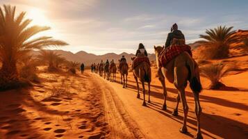 Tourists Delight in Group Camel Rides through the Desert Travel photo