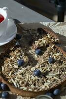 Buckwheat crostata with blueberry marmelade photo