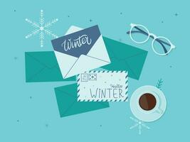 Paper letter template for winter top view. Vector illustration