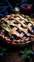 Blueberry pie with lattice crust, a summertime treat in winter photo