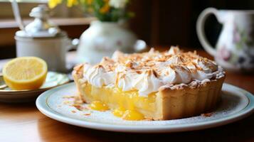 Lemon meringue pie with fluffy peaks, a light and citrusy indulgence photo