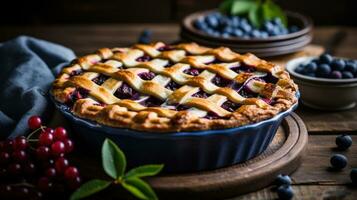 Blueberry pie with lattice crust, a summertime treat in winter photo