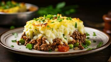 Savory shepherd's pie with mashed potatoes and ground beef photo