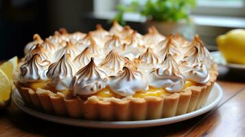 Lemon meringue pie with fluffy peaks, a light and citrusy indulgence photo