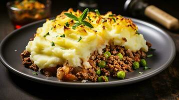 Savory shepherd's pie with mashed potatoes and ground beef photo