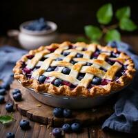 Blueberry pie with lattice crust, a summertime treat in winter photo