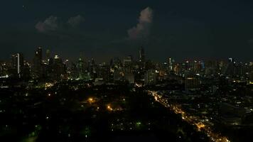 Bird eye time lapse view of night big city panorama of Bangkok, Thailand video