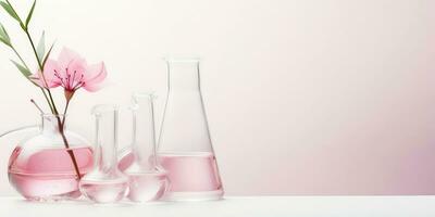 Sakura flowers in vases on a white background with copy space photo