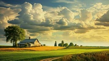 Beautiful rural landscape. Rural road in the field at sunset. photo