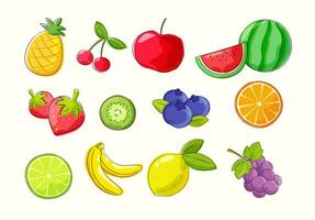 Set of tropical fruit in hand draw style vector