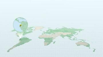 World map in perspective showing the location of the country Ecuador with detailed map with flag of Ecuador. vector