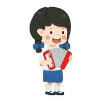 kid girl Student with accordion vector