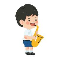 niño chico estudiante con saxofón vector