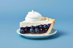 Minimalistic piece of blueberry pie with cream. Generative Ai photo