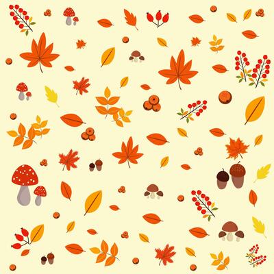 Autumn Pattern With Maple Leaf Mushroom Acorn And Berries