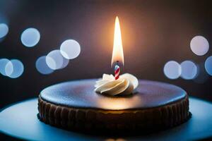 a chocolate cake with a single candle on top. AI-Generated photo