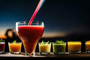juice in a glass with different colored drinks. AI-Generated photo