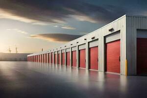 a row of red and white storage units. AI-Generated photo