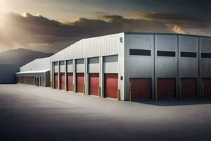 a large industrial building with two garage doors. AI-Generated photo