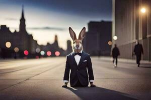 a rabbit dressed in a suit and tie. AI-Generated photo