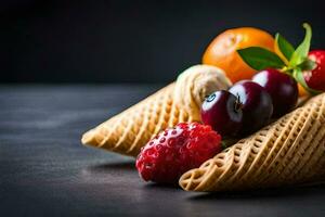 photo wallpaper fruit, the dark, ice cream, the dark, berries, the dark, berries. AI-Generated