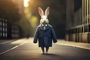 a rabbit dressed in a suit and tie. AI-Generated photo