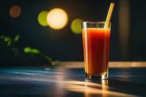 a glass of orange juice with a straw. AI-Generated photo