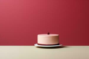 Minimalistic bento cake on pink background. Generative AI photo